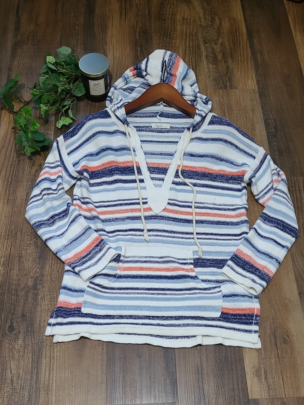 Striped Hooded Ron Jon Pullover with Front Pocket